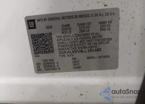 2020 GMC Terrain Awd Slt z USA, uszkodzony, nr VIN 3GKALVEV4LL191480